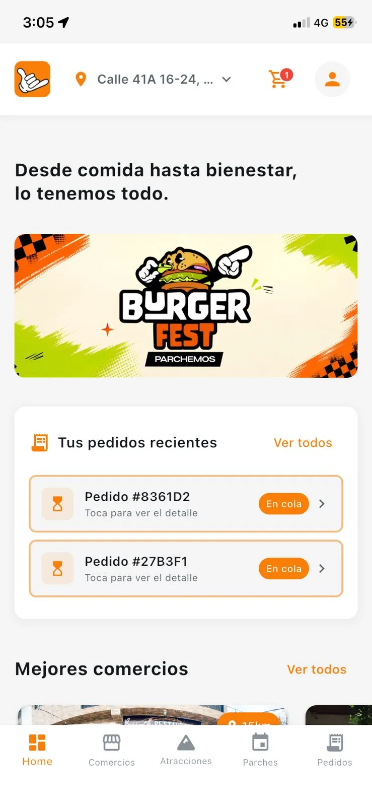 Parchemos main screen showing businesses and tourism in Meta